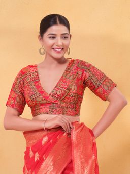 VAMAS - THE DESIGNER BLOUSES - Women Red V-Neck Padded Stitched Blouse