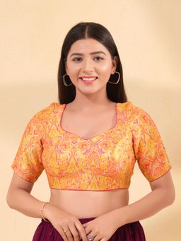 VAMAS - THE DESIGNER BLOUSES - Women Yellow Sweetheart Neck Padded Stitched Blouse