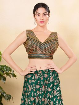 VAMAS - THE DESIGNER BLOUSES - Women Blue V-Neck Padded Stitched Blouse