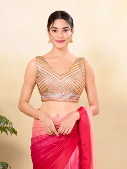 VAMAS - THE DESIGNER BLOUSES - Women Peach V-Neck Padded Stitched Blouse