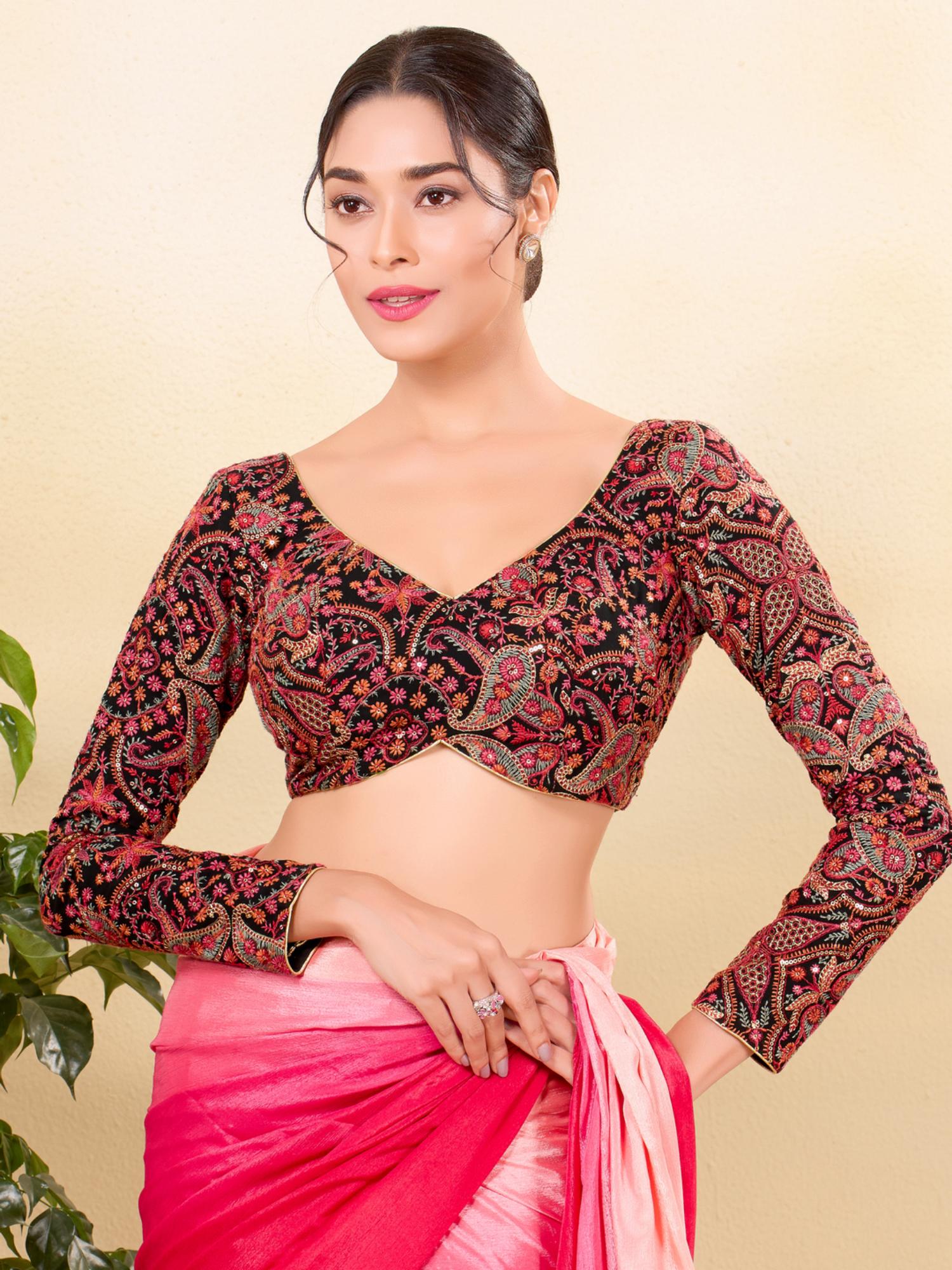 Women Black Sweetheart Neck Padded Stitched Blouse-picture-30