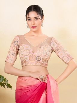 VAMAS - THE DESIGNER BLOUSES - Women Peach V-Neck Padded Stitched Blouse