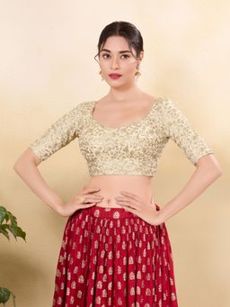 VAMAS - THE DESIGNER BLOUSES - Women Gold Sweetheart Neck Padded Stitched Blouse