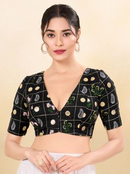 VAMAS - THE DESIGNER BLOUSES - Women Black V-Neck Padded Stitched Blouse