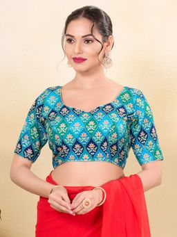 VAMAS - THE DESIGNER BLOUSES - Women Blue Sweetheart Neck Padded Stitched Blouse