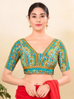 VAMAS - THE DESIGNER BLOUSES - Women Blue V-Neck Padded Stitched Blouse