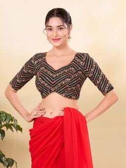 VAMAS - THE DESIGNER BLOUSES - Women Black Sweetheart Neck Padded Stitched Blouse