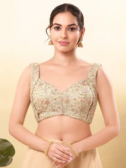 VAMAS - THE DESIGNER BLOUSES - Women Gold Sweetheart Neck Padded Stitched Blouse