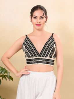 VAMAS - THE DESIGNER BLOUSES - Women Black Plunging Neck Padded Stitched Blouse