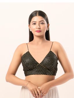 VAMAS - THE DESIGNER BLOUSES - Women Black Plunging Neck Padded Stitched Blouse