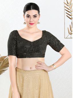 VAMAS - THE DESIGNER BLOUSES - Women Black Sweetheart Neck Padded Stitched Blouse