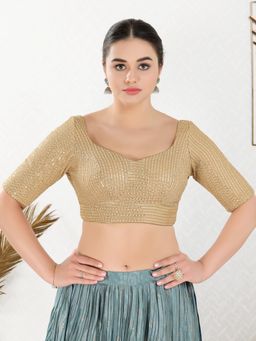 VAMAS - THE DESIGNER BLOUSES - Women Gold Sweetheart Neck Padded Stitched Blouse