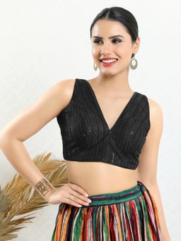 VAMAS - THE DESIGNER BLOUSES - Women Black V-Neck Padded Stitched Blouse