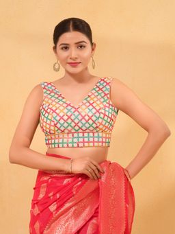 VAMAS - THE DESIGNER BLOUSES - Women Multi-Color V-Neck Padded Stitched Blouse