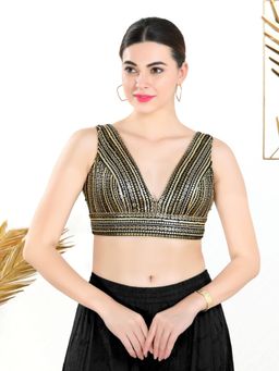 VAMAS - THE DESIGNER BLOUSES - Women Black V-Neck Padded Stitched Blouse