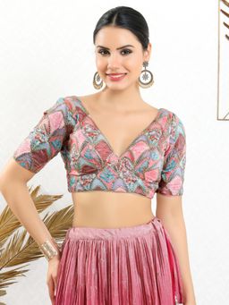 VAMAS - THE DESIGNER BLOUSES - Women Peach V-Neck Padded Stitched Blouse