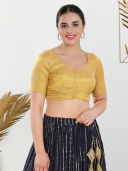 VAMAS - THE DESIGNER BLOUSES - Women Gold Round Neck Padded Stitched Blouse