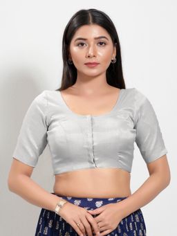 VAMAS - THE DESIGNER BLOUSES - Women Silver Square Neck Padded Stitched Blouse