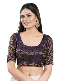 VAMAS - THE DESIGNER BLOUSES - Women Navy Blue Round Neck Padded Stitched Blouse