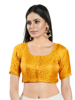 VAMAS - THE DESIGNER BLOUSES - Women Yellow Round Neck Padded Stitched Blouse