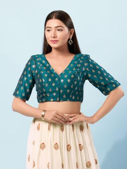 VAMAS - THE DESIGNER BLOUSES - Women Blue V-Neck Padded Stitched Blouse