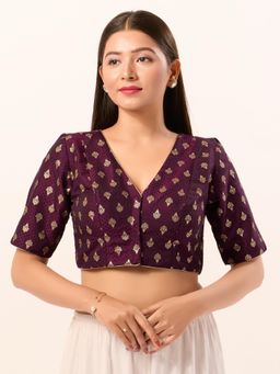 VAMAS - THE DESIGNER BLOUSES - Women Wine V-Neck Padded Stitched Blouse