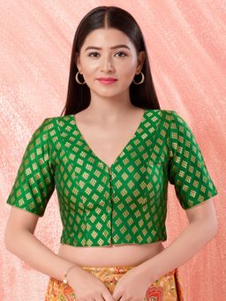 VAMAS - THE DESIGNER BLOUSES - Women Green V-Neck Padded Stitched Blouse