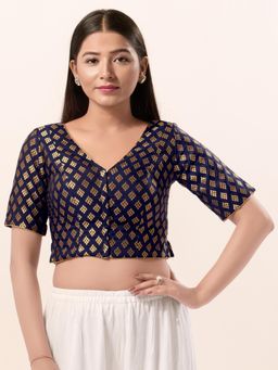 VAMAS - THE DESIGNER BLOUSES - Women Navy Blue V-Neck Padded Stitched Blouse