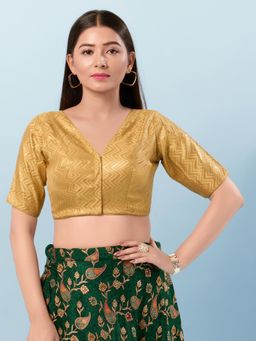 VAMAS - THE DESIGNER BLOUSES - Women Gold V-Neck Padded Stitched Blouse