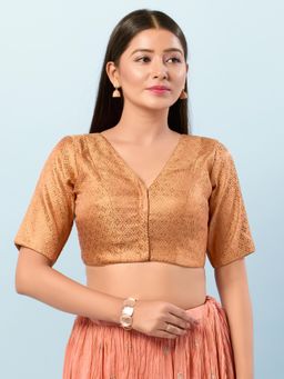 VAMAS - THE DESIGNER BLOUSES - Women Gold V-Neck Padded Stitched Blouse