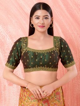 VAMAS - THE DESIGNER BLOUSES - Women Green Square Neck Padded Stitched Blouse