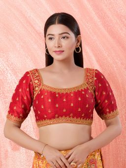 VAMAS - THE DESIGNER BLOUSES - Women Red Square Neck Padded Stitched Blouse