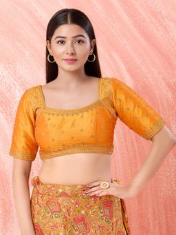 VAMAS - THE DESIGNER BLOUSES - Women MustardSquare Neck Padded Stitched Blouse