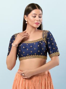 VAMAS - THE DESIGNER BLOUSES - Women Navy Blue Square Neck Padded Stitched Blouse