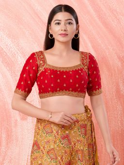 VAMAS - THE DESIGNER BLOUSES - Women Red Square Neck Padded Stitched Blouse