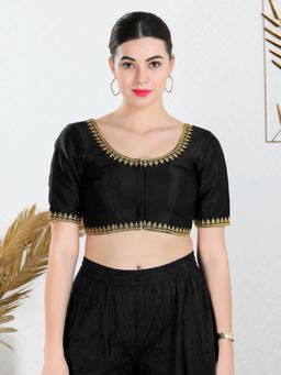 VAMAS - THE DESIGNER BLOUSES - Women Black Round Neck Padded Stitched Blouse