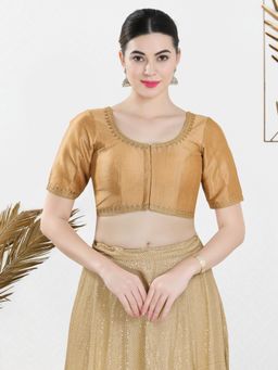 VAMAS - THE DESIGNER BLOUSES - Women Gold Round Neck Padded Stitched Blouse