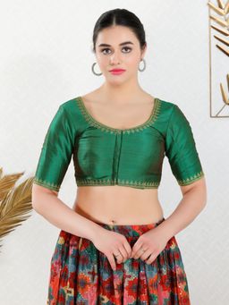 VAMAS - THE DESIGNER BLOUSES - Women Green Round Neck Padded Stitched Blouse