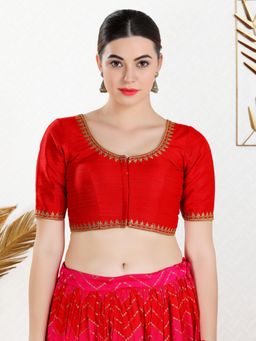 VAMAS - THE DESIGNER BLOUSES - Women Red Round Neck Padded Stitched Blouse