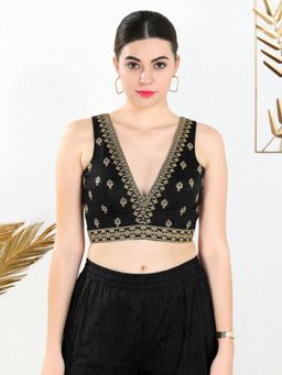 VAMAS - THE DESIGNER BLOUSES - Women Black Plunging Neck Padded Stitched Blouse