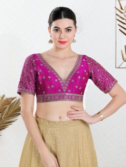 VAMAS - THE DESIGNER BLOUSES - Women Purple Plunging Neck Padded Stitched Blouse