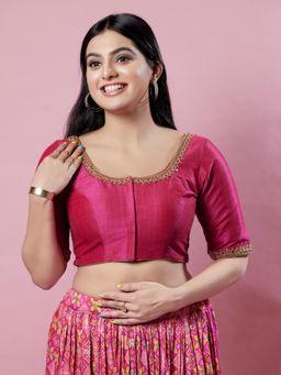 VAMAS - THE DESIGNER BLOUSES - Women Pink Round Neck Padded Stitched Blouse