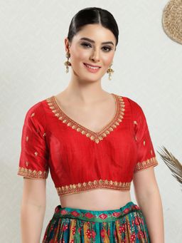 VAMAS - THE DESIGNER BLOUSES - Women Red V-Neck Padded Stitched Blouse