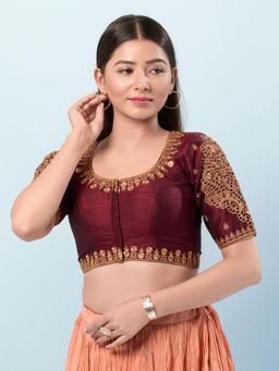VAMAS - THE DESIGNER BLOUSES - Women Maroon Round Neck Padded Stitched Blouse
