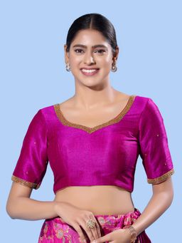 VAMAS - THE DESIGNER BLOUSES - Women Purple Sweetheart Neck Padded Stitched Blouse