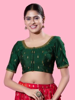 VAMAS - THE DESIGNER BLOUSES - Women Green Round Neck Padded Stitched Blouse