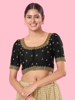 VAMAS - THE DESIGNER BLOUSES - Women Black Round Neck Padded Stitched Blouse