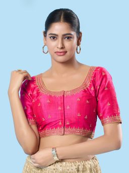 VAMAS - THE DESIGNER BLOUSES - Women Pink Round Neck Padded Stitched Blouse