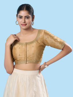 VAMAS - THE DESIGNER BLOUSES - Women Gold Round Neck Padded Stitched Blouse
