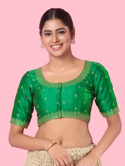 VAMAS - THE DESIGNER BLOUSES - Women Green Round Neck Padded Stitched Blouse